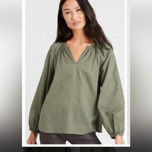 Banana Republic Olive Balloon Sleeve Cotton Linen Long Sleeve Blouse S